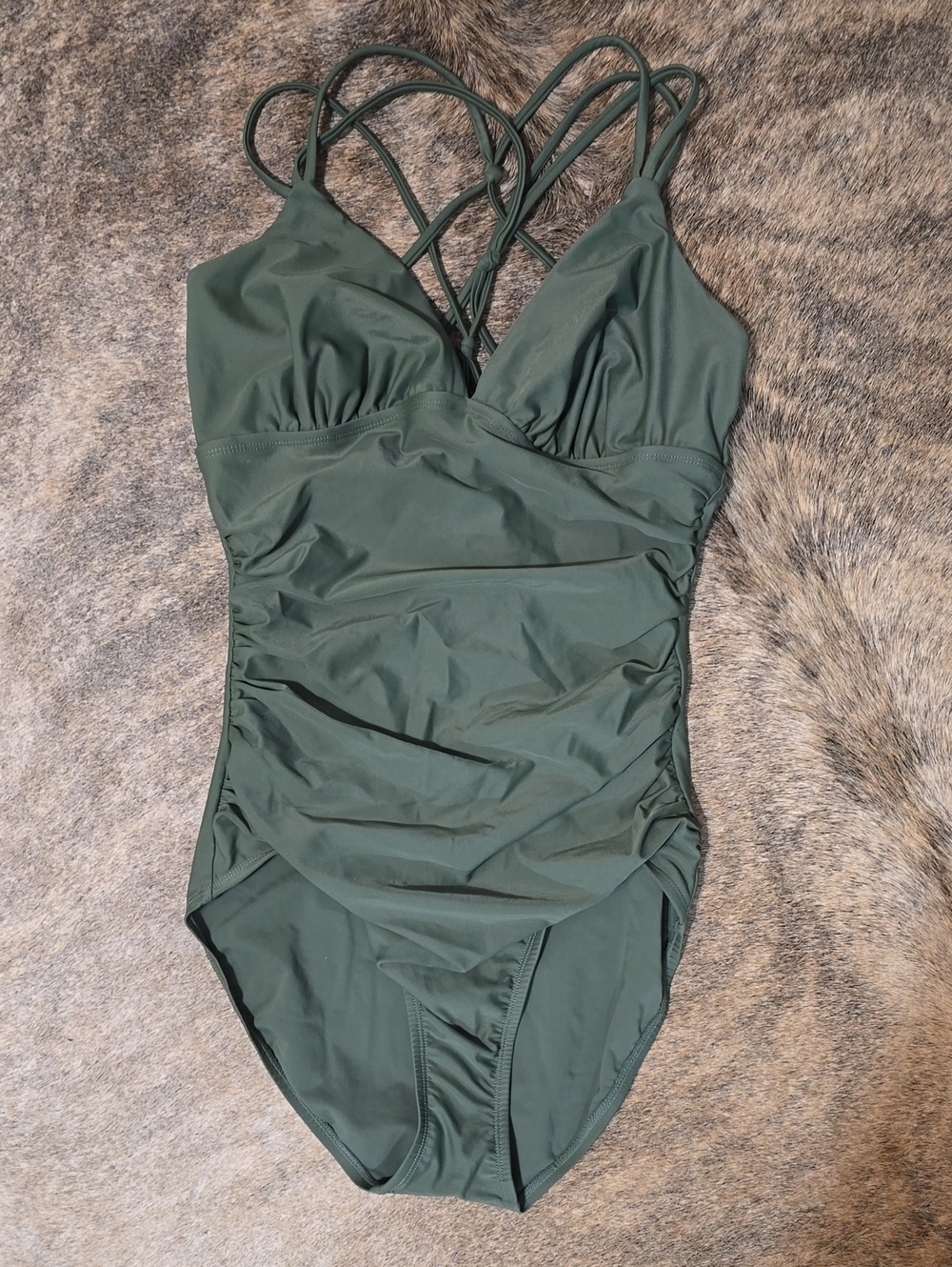 Merona M Long Olive Green Strappy One-Piece Swimsuit